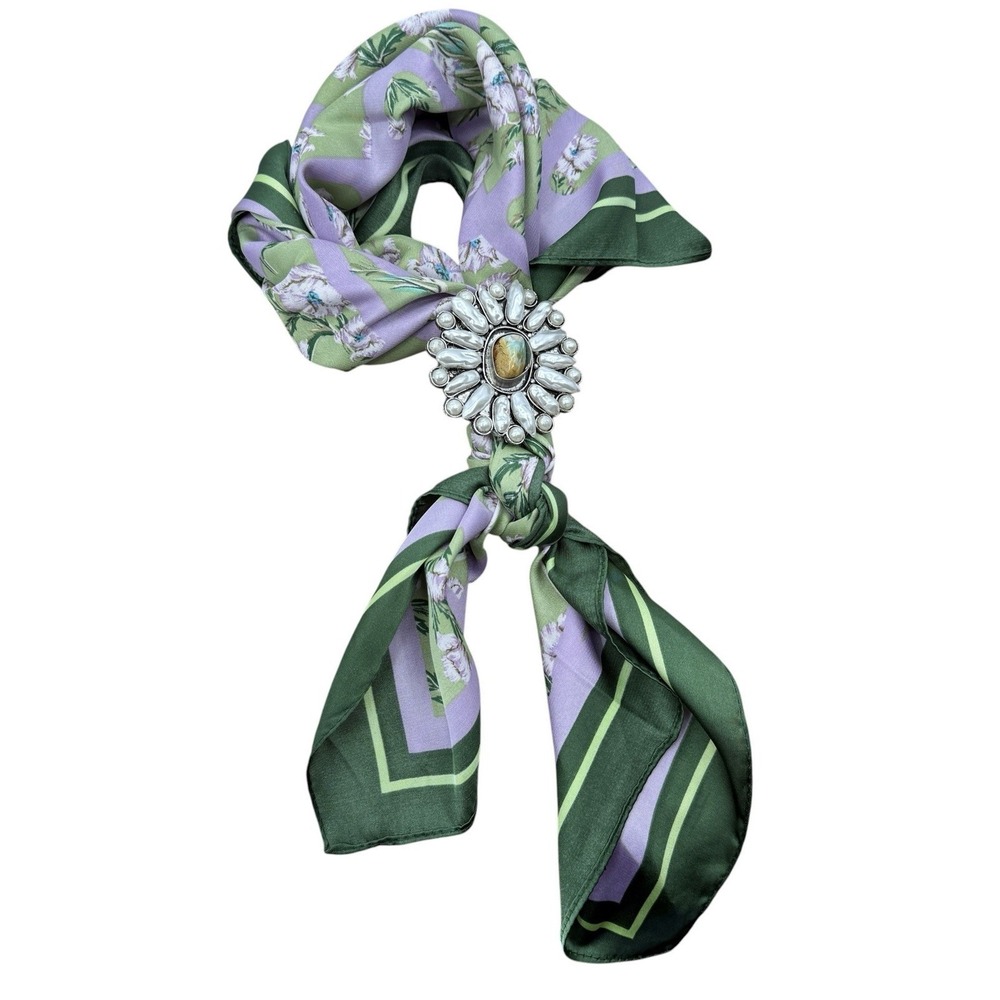 A Rare Bird Floral Scarf Western Scarf Slide Leather Wrap Interchangeable Brooch
